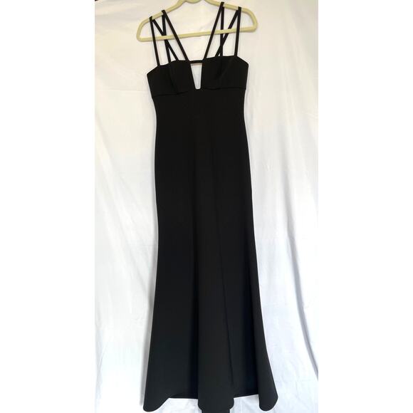 BCBG Max Azria Leola Double Strap Cut Out Black Dress Formal Gown Mermaid Cut 4 - Picture 5 of 8